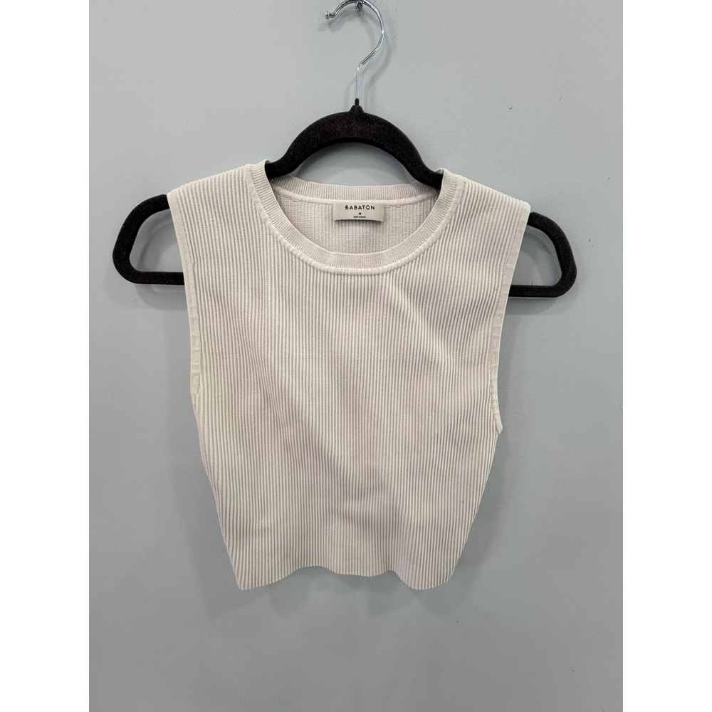 Aritzia Babaton Sculpt Knit Cropped Tank Top Cream Ivory M Clean Girl Minimalist